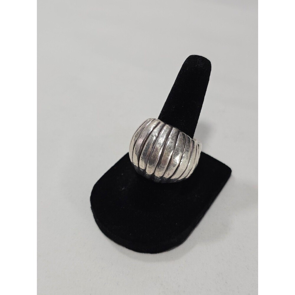 Vintage Israeli 925 Sterling Silver Electroform Ribbed Dome Statement Ring Sz 7
